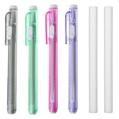 Pen-Style Radiergummis,4 Stück einziehbare mechanische Radiergummi-Stifte,inkl. 2 Ersatzradierer,nachfüllbarer Radiergummi, für Kinder, Studenten, Künstler, Malerei, Schreiben Heim Schule von SEMINISMAR