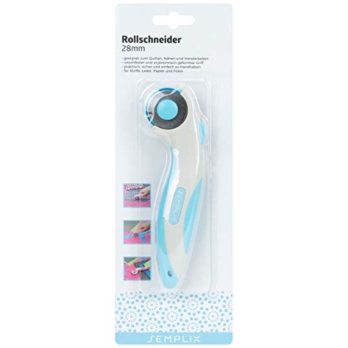 SEMPLIX Stoffschneider Maxi mit Klingenschutz, 28mm - Rollschneider mit Soft Griff zum Basteln & Nähen (blau) von SEMPLIX