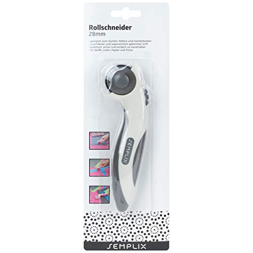 SEMPLIX Stoffschneider Maxi mit Klingenschutz, 28mm - Rollschneider mit Soft Griff zum Basteln & Nähen (grau) von SEMPLIX