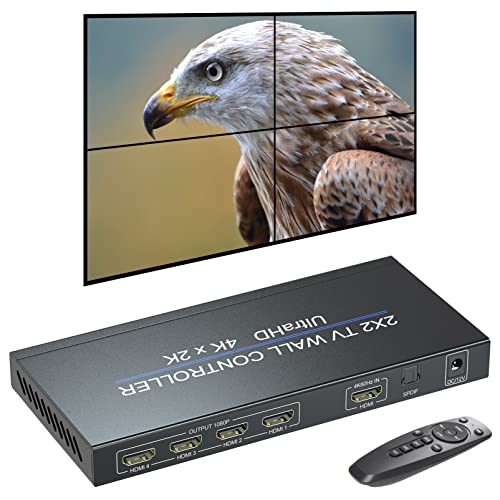 2x2 Video Wand Controller, 4k/60HZ Eingang 1080P Ausgang HDMI Video Wand Prozessor, 2x1 3x1 4x1 1x2 1x3 1x4 Multiple Screen Splicing Modi mit 180° Bildschirm Drehung von SEMZHENG