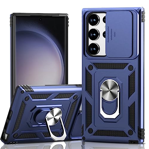 Handyhülle für Samsung Galaxy S23 Ultra Militärschutz Stoßfeste Schutzhülle Galaxy S23 Ultra Hülle mit Kameraschutz 360° Drehbarer Metall Ring Ständer Stoßfest S23 Ultra 5G Case Cover (Blau) von SENAOL