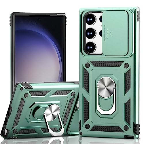 Handyhülle für Samsung Galaxy S23 Ultra Militärschutz Stoßfeste Schutzhülle Galaxy S23 Ultra Hülle mit Kameraschutz 360° Drehbarer Metall Ring Ständer Stoßfest S23 Ultra 5G Case Cover (Grün) von SENAOL