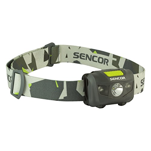 SENCOR SLL 55 GREY Stilvoller allseitiger Kopfscheinwerfer mit einer leistungsstarken 3-Watt-Diode und zwei roten LEDs für die Nachtbeleuchtung,Nachleuchten: 100 m, grau, HEADLAMP 3W+2R 3XAAA von SENCOR