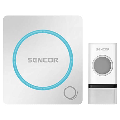 SENCOR SWD 110 Drahtlose digitale Türklingel, 48 Melodien, bis zu 150 m, LED-Signalisierung an Klingel und Taste, Klingelnetzteil ~230 V 50 Hz, weiss - blau, Wireless door bell von SENCOR