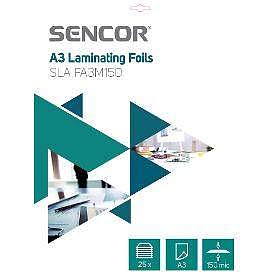 Sencor SLA FA3M150 A3-Laminierfolien, Foliengröße A3, Laminieren von Fotos, Bildern oder Dokumenten, Glänzend, transparent und dauerhaft, 150 mikron, 25 Stücke von SENCOR