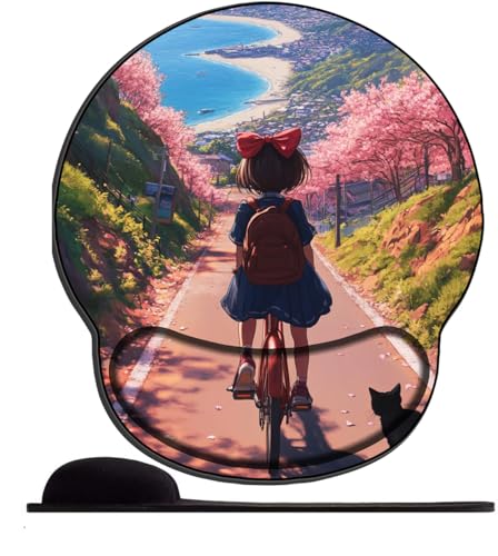 Mauspad mit Gelkissen 25,5 x 23 cm, Mauspad mit Handballenauflage für Computer/PC, Handgelenk Entlastung, Vorbeugung Sehnscheidenentzündung-Kleines Mädchen auf einem Fahrrad und eine schwarze Katze Mauspad mit Gelkissen 25,5 x 23 cm, Mauspad mit Handballenauflage für Computer/PC, Handgelenk Entlastung, Vorbeugung Sehnscheidenentzündung-Kleines Mädchen auf einem Fahrrad und eine schwarze Katze von SENDJJ