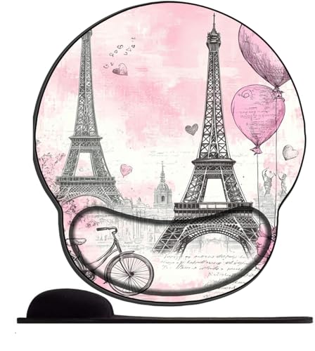 Mauspad mit Handauflage Eiffelturm und Fahrrad (2) Mousepad Ergonomische Gelkissen Mouse Mat Katze Handgelenkauflage für Alle Maus Offfice Heim Computer Laptop von SENDJJ