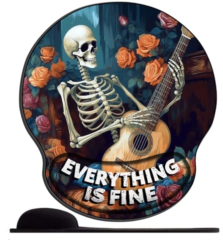 SENDJJ Ergonomisches Mauspad mit HandgelenkstützeSkelett spielt Gitarre Blume (9) Handgelenkauflage Glatte Oberfläche rutschfeste Gummiunterseite Bequeme Bürobedarf Schmerzlinderung 24,9 x 23,1 cm von SENDJJ