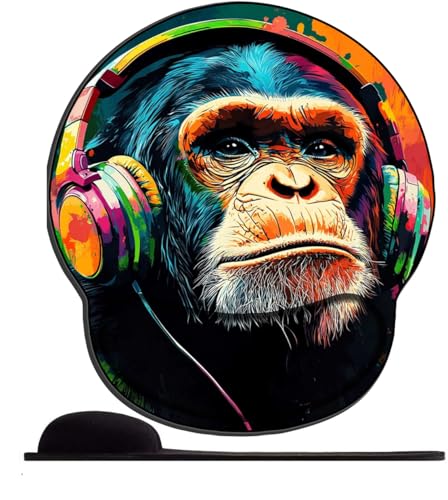 SENDJJ Mauspad mit Handgelenkstütze Bunter Graffiti-Orang-Utan mit Kopfhörern Ergonomische Handgelenkauflage bequemes Anti-Rutsch-Handgelenkpolster für Computer und Büro-25x23 SENDJJ Mauspad mit Handgelenkstütze Bunter Graffiti-Orang-Utan mit Kopfhörern Ergonomische Handgelenkauflage bequemes Anti-Rutsch-Handgelenkpolster für Computer und Büro-25x23 von SENDJJ