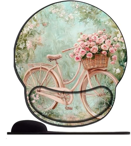 SENDJJ Mauspad mit Handgelenkstütze Rosa Fahrrad und Blumen Ergonomische Handgelenkauflage bequemes Anti-Rutsch-Handgelenkpolster für Computer und Büro-25x23 SENDJJ Mauspad mit Handgelenkstütze Rosa Fahrrad und Blumen Ergonomische Handgelenkauflage bequemes Anti-Rutsch-Handgelenkpolster für Computer und Büro-25x23 von SENDJJ