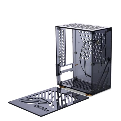 SENECESLI MINIITX Gehäuse, Mini-PC Gehäuse mit 6-seitiger Aussparung, Seitliche Transparente Tür, ITX Computer Gaming Gehäuse, PC Gehäuse mit Kleinem Formfaktor (Schwarz) von SENECESLI
