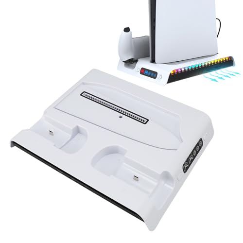 SENECESLI Dual-Controller-Ladestation, RGB-Gaming-Konsolen-Kühlständer mit 3 Verstellbaren Lüftern, Headset-Halter, Schnellladeanschluss, Vereinfachter Desktop von SENECESLI