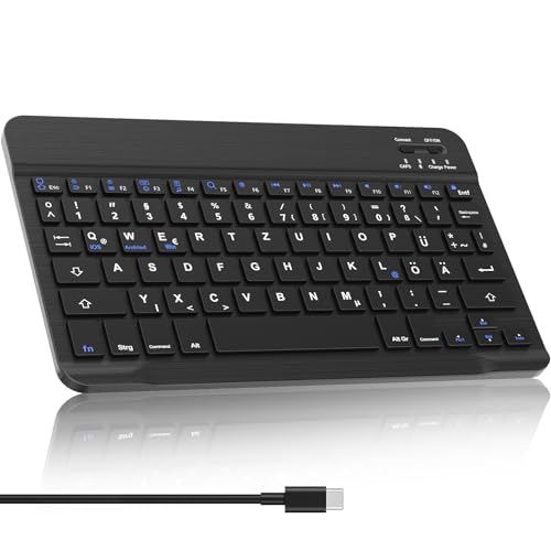 SENGBIRCH Deutsche Bluetooth Tastatur für iPad 10,2/iPad9,7/iPad Air/iPad Pro/iPad Mini/iPhone - Tastatur für Samsung A8/S7/S6/S9/S8, für Windows Android,Ultra-dünn mit Type-c Kabel von SENGBIRCH