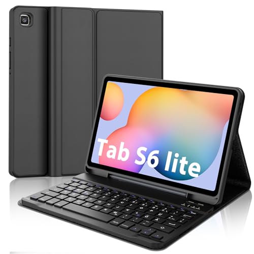 SENGBIRCH Hülle für Samsung Galaxy Tab S6 Lite (2024) 10,4 Zoll mit Tastatur - Deutsch QWERTZ Layout Kabellose Abnehmbare Folio Keyboard Hülle für Galaxy Tab S6 Lite 10.4", Schwarz von SENGBIRCH
