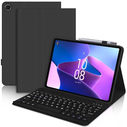 SENGBIRCH Lenovo tab M10 Plus 3rd gen hülle mit Tastatur - Tastatur mit Abnehmbar QWERTZ Layout Bluetooth Keyboard,Leder PU SchutzHülle für Lenovo tab M10 Plus 3rd gen 10.6'' - Schwarz von SENGBIRCH