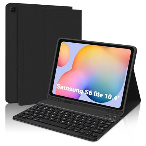 SENGBIRCH Samsung Galaxy Tab S6 Lite Hülle mit Tastatur Samsung S6 Tab 10.4 2022/2020 (SM-P610/P615/P613/P619), Bluetooth Tastatur, Schwarz von SENGBIRCH