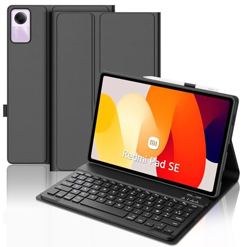 SENGBIRCH Schutzhülle für Redmi Pad SE 11 Zoll 2023 – AZERTY Französische Tastatur, abnehmbar, kabellos, Bluetooth, für Redmi Pad SE 11 Zoll, Schwarz von SENGBIRCH