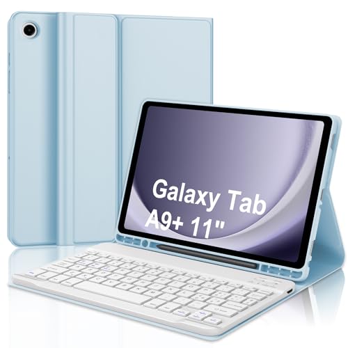 SENGBIRCH Schutzhülle für Samsung Galaxy Tab A9 Plus, Tastatur Samsung Galaxy Tab A9+ 11 Zoll, Samsung Galaxy Tab A9+ Cover mit italienischer Tastatur, kabellose Bluetooth-Tastatur & Slim Smart Cover, von SENGBIRCH