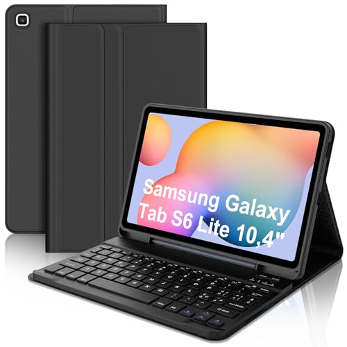SENGBIRCH Schutzhülle für Samsung Galaxy Tab S6 Lite 10,4 Zoll 2022/2020, Galaxy Tablet S6 Lite Cover mit Tastatur, Slim Cover & kabellose Bluetooth-Tastatur, italienische magnetische abnehmbare von SENGBIRCH