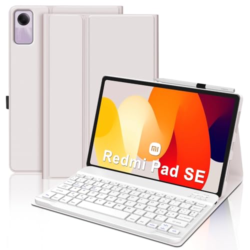 SENGBIRCH Schutzhülle für Xiaomi Redmi Pad SE 11 Zoll 2023, magnetische Bluetooth-Tastatur italienisches Layout mit Hintergrundbeleuchtung 7 Farben, Rosa Sakura von SENGBIRCH