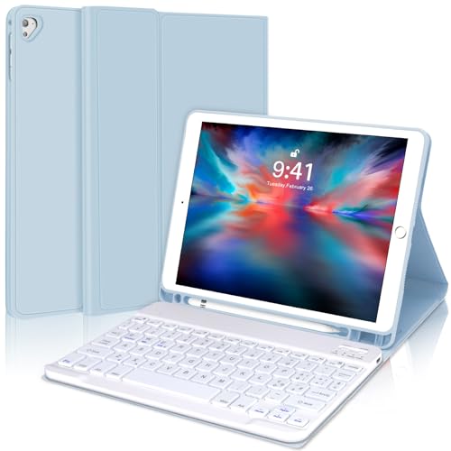SENGBIRCH Schutzhülle für iPad 6 Generation, mit Tastatur, Schutzhülle für iPad 9.7 mit Stifthalter und Tastatur für iPad 6a/5. Generation & iPad Pro 9.7 & iPad Air 2/1, abnehmbare italienische von SENGBIRCH