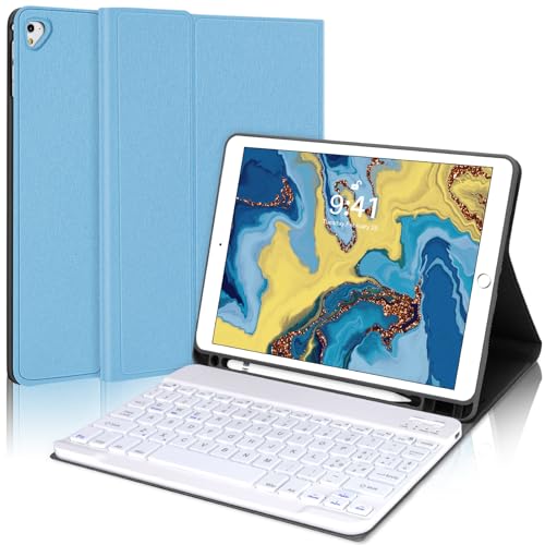 SENGBIRCH Schutzhülle für iPad 6 mit Tastatur, Seidenstruktur, Hellblau von SENGBIRCH