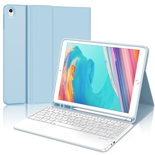 SENGBIRCH Schutzhülle mit Bluetooth-Tastatur für iPad 10,2 Zoll (9a/8a/7. Generation), Air 3 / Pro 10,5 Zoll – Schutzhülle mit Trackpad-Tastatur, italienisches Layout, abnehmbar, Hellblau von SENGBIRCH