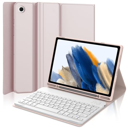 SENGBIRCH Schutzhülle mit Tastatur für Samsung Galaxy Tab A8, Tastatur für Samsung Tab A8 10,5 Zoll 2022, italienische Tastatur, Bluetooth-Tastatur 5.0 & Slim Smart Cover, Rosa Sakura von SENGBIRCH