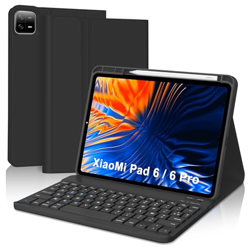 SENGBIRCH Schutzhülle mit Tastatur für Xiaomi Pad 6/6 Pro 11 Zoll 2023 – AZERTY Französische Tastatur, abnehmbar, kabellos, Bluetooth, für Xiaomi Pad 6/6 Pro 11 Zoll, Schwarz von SENGBIRCH