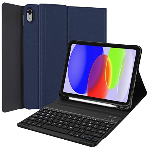 SENGBIRCH Schutzhülle mit Tastatur für iPad 10 Generation 2022 10.9, abnehmbare magnetische Bluetooth-Tastatur mit Ständer für Apple Pencil für iPad 10, Blau von SENGBIRCH