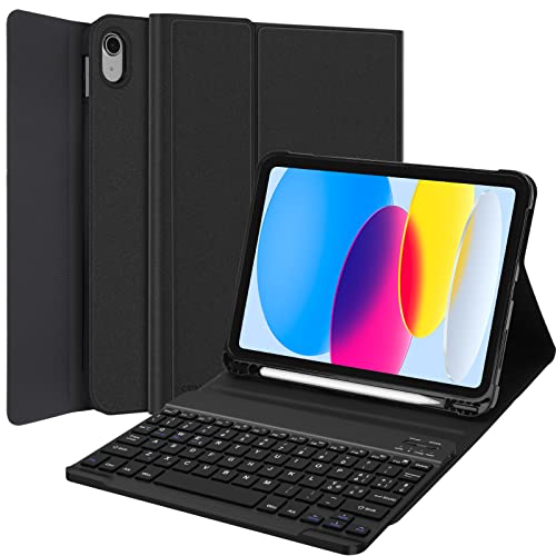 SENGBIRCH Schutzhülle mit Tastatur für iPad 10 Generation 2022 10.9, abnehmbare magnetische Bluetooth-Tastatur mit Ständer für Apple Pencil für iPad 10, Schwarz von SENGBIRCH