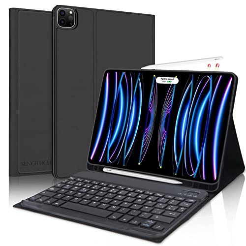 SENGBIRCH Schutzhülle mit Tastatur für iPad Air 5/iPad Air 4 10,9 Zoll/iPad Pro 11 2022/2021/2020, italienische Bluetooth-Tastatur abnehmbar mit Stifthalter, schwarz von SENGBIRCH