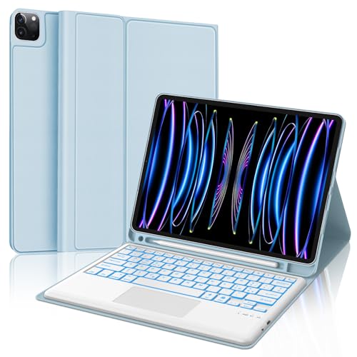 SENGBIRCH Schutzhülle mit Tastatur für iPad Pro 12,9 Zoll 6. / 5. / 4. / 3. Generation, italienisches Layout, abnehmbare kabellose Bluetooth-Tastatur, Hintergrundbeleuchtung in 7 Farben mit Trackpad, von SENGBIRCH