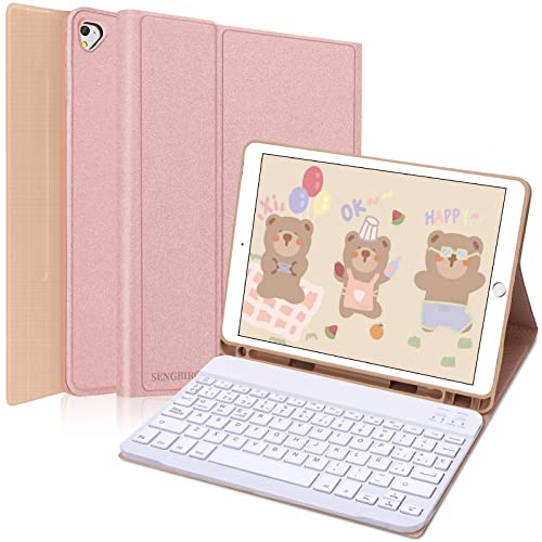 SENGBIRCH Schutzhülle mit italienischer Tastatur für iPad 10.2 9a/8a/7. Generation, Tastatur für iPad 10.2 2021/2020/2019/iPad Air 3/iPad Pro 10.5, abnehmbare Bluetooth-Tastatur, magnetisch, Rosa von SENGBIRCH