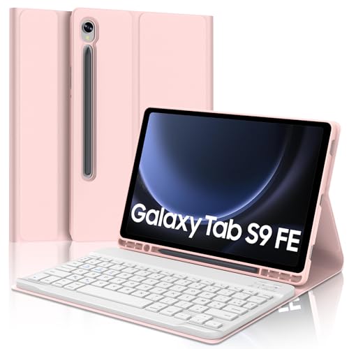 SENGBIRCH Tastatur Hülle für Samsung Galaxy Tab S10 FE 2025/S9 FE 2023 10.9" - QWERTZ Deutsche Abnehmbare Bluetooth Wireless Tastatur für Galaxy Tab S9 11" 2023, Hellrosa von SENGBIRCH