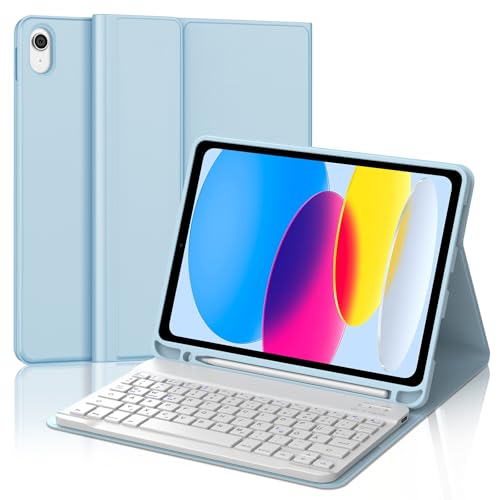 SENGBIRCH Tastatur Hülle für iPad 10. Gen 10.9'' 2022/11. Gen A16 2025 - QWERTZ Deutsche Tastatur mit Stiftschlitz, Kabellose Abnehmbare Folio Keyboard Hülle für iPad 10. Generation, Hellblau von SENGBIRCH