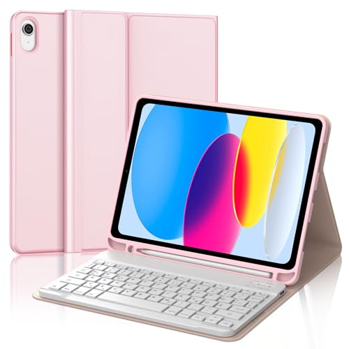 SENGBIRCH Tastatur Hülle für iPad 10. Gen 10.9'' 2022/11. Gen A16 2025 - QWERTZ Deutsche Tastatur mit Stiftschlitz, Kabellose Abnehmbare Folio Keyboard Hülle für iPad 10. Generation, Hellrosa von SENGBIRCH