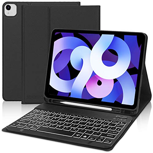 SENGBIRCH Tastatur Hülle für iPad Air 5/4 Generation, Bluetooth Tastatur mit iPad Schutzhülle (Beleuchtet Tastatur Deutsch Layout) für Neue iPad Air 10.9 & iPad Pro 11 1-3 Generation - Schwarz von SENGBIRCH