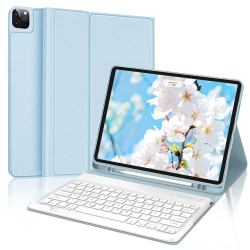 SENGBIRCH Tastatur Hülle für iPad Pro 12.9 Zoll 6/5/4/3 Generation, Magnetisch abnehmbar mit Deutsches QWERTZ Layout Keyboard, Soft TPU und Leder hülle, Hellblau von SENGBIRCH