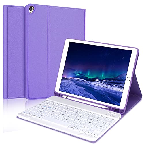 SENGBIRCH Tastatur Schutzhülle für iPad 9/8/7. Generation 10.2 Zoll 2021/2020/2019, abnehmbar, Bluetooth-Tastatur kabellos, Schutzhülle mit Stifthalter, AZERTY-Tastatur (Violett) von SENGBIRCH