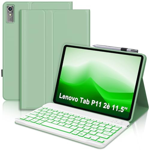 SENGBIRCH Tastaturhülle für Lenovo Tab P11 Plus 11,5 Zoll (29,7 cm) – Französische AZERTY-Tastatur mit Hintergrundbeleuchtung in 7 Farben, abnehmbar, kabellos, Bluetooth, für Lenovo Tab P11 Plus 11 von SENGBIRCH