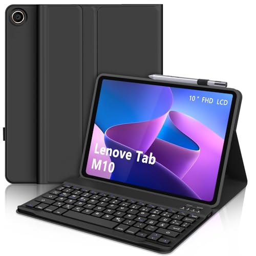 SENGBIRCH Tastaturhülle für Lenovo tab M10 3rd 10.1" 2022 (TB-328FU/TB-328XU) - QWERTZ Deutsche Tastatur Abnehmbare Bluetooth Wireless Tastatur für Lenovo tab M10 3rd 10.1 Zoll 2022, Schwarz von SENGBIRCH
