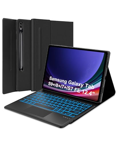SENGBIRCH Tastaturhülle für Samsung Galaxy Tab Neu S9+, S8+, S7+, S7 FE 12,4 Zoll – Schutzhülle mit Trackpad-Tastatur, Bluetooth-Tastatur, italienisches Layout, magnetisch, mit Hintergrundbeleuchtung von SENGBIRCH