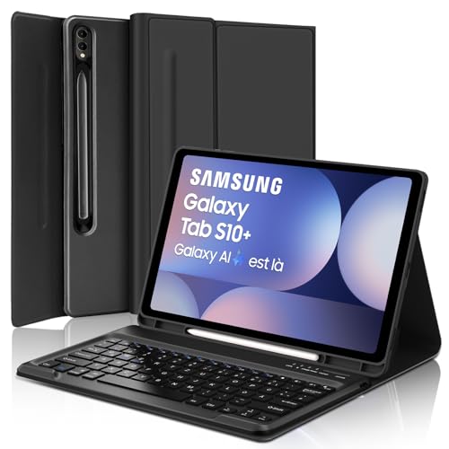 SENGBIRCH Tastaturhülle für Samsung Galaxy Tab S10 Plus 12.4'' 2024 - QWERTZ Deutsche Tastatur Abnehmbare Bluetooth Wireless Tastatur für Galaxy Tab S10 Plus 12.4'' 2024, Schwarz von SENGBIRCH