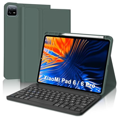 SENGBIRCH Tastaturhülle für Xiaomi Pad 6/6 Pro 11 Zoll 2023, AZERTY, Französische Tastatur, abnehmbar, kabellos, Bluetooth, für Xiaomi Pad 6/6 Pro 11 Zoll, Dunkelgrün von SENGBIRCH