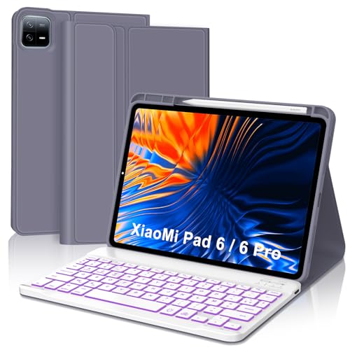 SENGBIRCH Tastaturhülle für Xiaomi Pad 6/6 Pro 11 Zoll 2023 – Französische AZERTY-Tastatur mit Hintergrundbeleuchtung 7 Farben, abnehmbar, kabellos, Bluetooth, für Xiaomi Pad 6/6 Pro 11 Zoll, Lavendel SENGBIRCH Tastaturhülle für Xiaomi Pad 6/6 Pro 11 Zoll 2023 – Französische AZERTY-Tastatur mit Hintergrundbeleuchtung 7 Farben, abnehmbar, kabellos, Bluetooth, für Xiaomi Pad 6/6 Pro 11 Zoll, Lavendel von SENGBIRCH