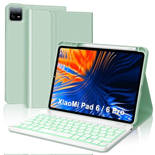 SENGBIRCH Tastaturhülle für Xiaomi Pad 6/6 Pro 11 Zoll 2023 – Französische AZERTY-Tastatur mit Hintergrundbeleuchtung 7 Farben, abnehmbar, kabellos, Bluetooth, für Xiaomi Pad 6/6 Pro 11 Zoll, Hellgrün SENGBIRCH Tastaturhülle für Xiaomi Pad 6/6 Pro 11 Zoll 2023 – Französische AZERTY-Tastatur mit Hintergrundbeleuchtung 7 Farben, abnehmbar, kabellos, Bluetooth, für Xiaomi Pad 6/6 Pro 11 Zoll, Hellgrün von SENGBIRCH