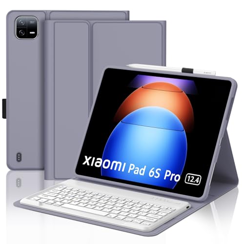 SENGBIRCH Tastaturhülle für Xiaomi Pad 6s Pro 12,4 Zoll 2024 – französische AZERTY-Tastatur mit Schlitz für Eingabestift, abnehmbar, kabellos, Bluetooth, für Xiaomi Pad 6s Pro 12,4 Zoll, von SENGBIRCH