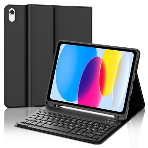 SENGBIRCH Tastaturhülle für iPad 10. Gen 10.9"/11. Gen A16 2025 - QWERTZ Deutsche Tastatur mit Stiftschlitz, Kabellose Abnehmbare Folio Keyboard Hülle für iPad 10. Generation, Schwarz von SENGBIRCH