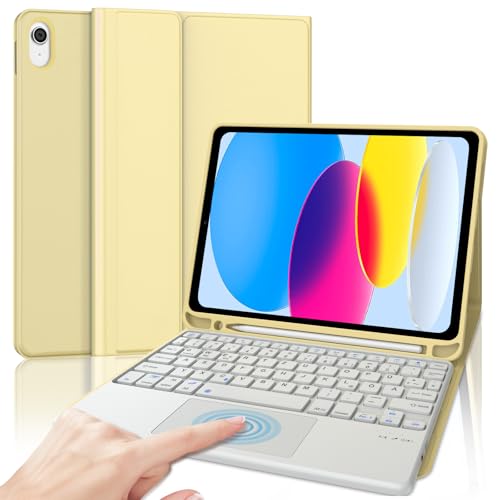 SENGBIRCH Hülle für iPad 10. Gen 10.9"/ 11. Gen A16 2025 mit Trackpad Tastatur - QWERTZ Deutsche Touchpad Abnehmbare Bluetooth Wireless Tastatur für iPad 10. Gen 10.9 Zoll, Gelb von SENGBIRCH